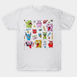 Funny monsters hand drawn cartoon characters T-Shirt